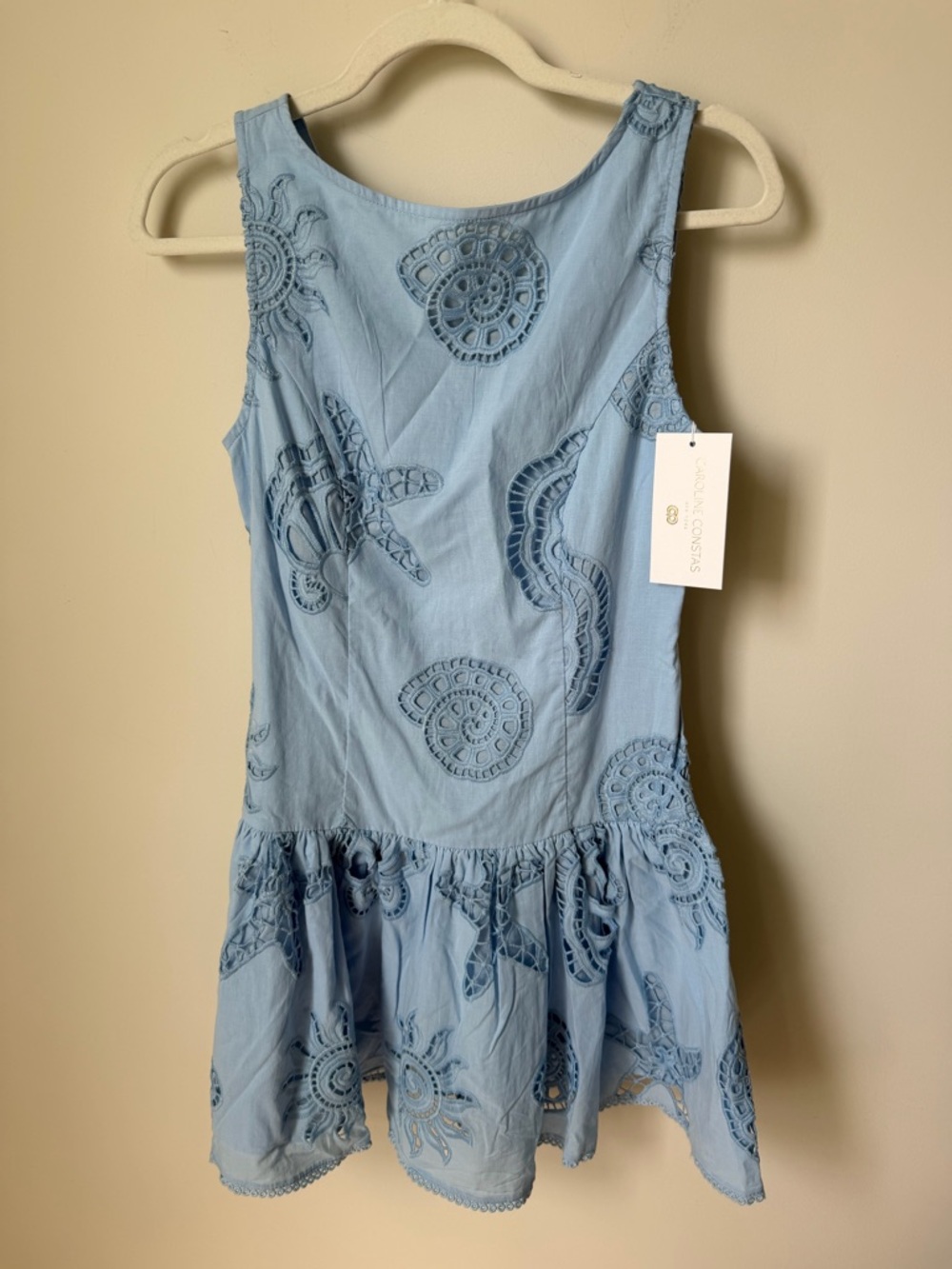 Caroline Constas Blue Sleeveless  Shell Starfish Eyelet Dress